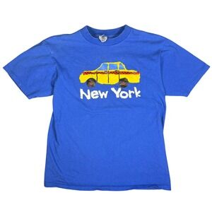 Vintage 90s New York Art Taxi T-Shirt Blue Tourist Souvenir Tee L